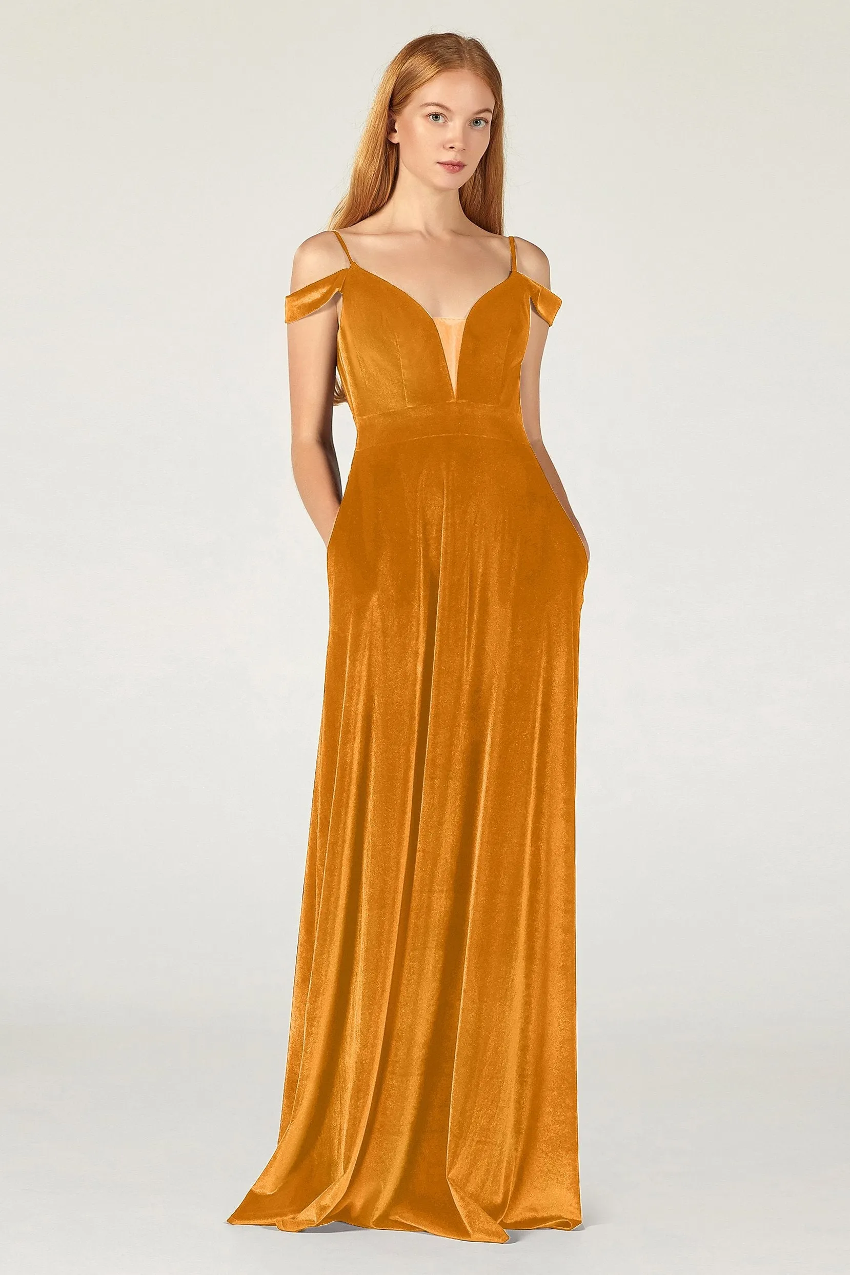 A-Line Floor Length Velvet Bridesmaid Dress CB0373