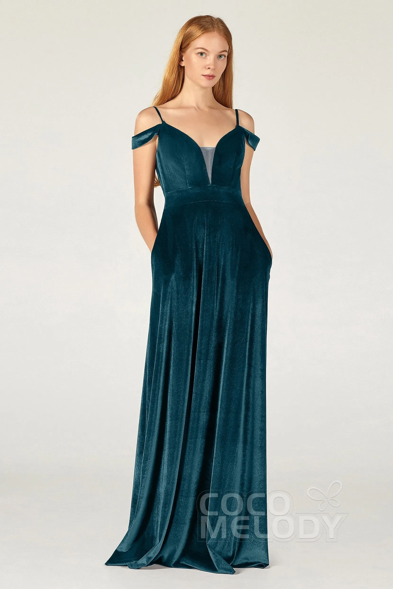 A-Line Floor Length Velvet Bridesmaid Dress CB0373