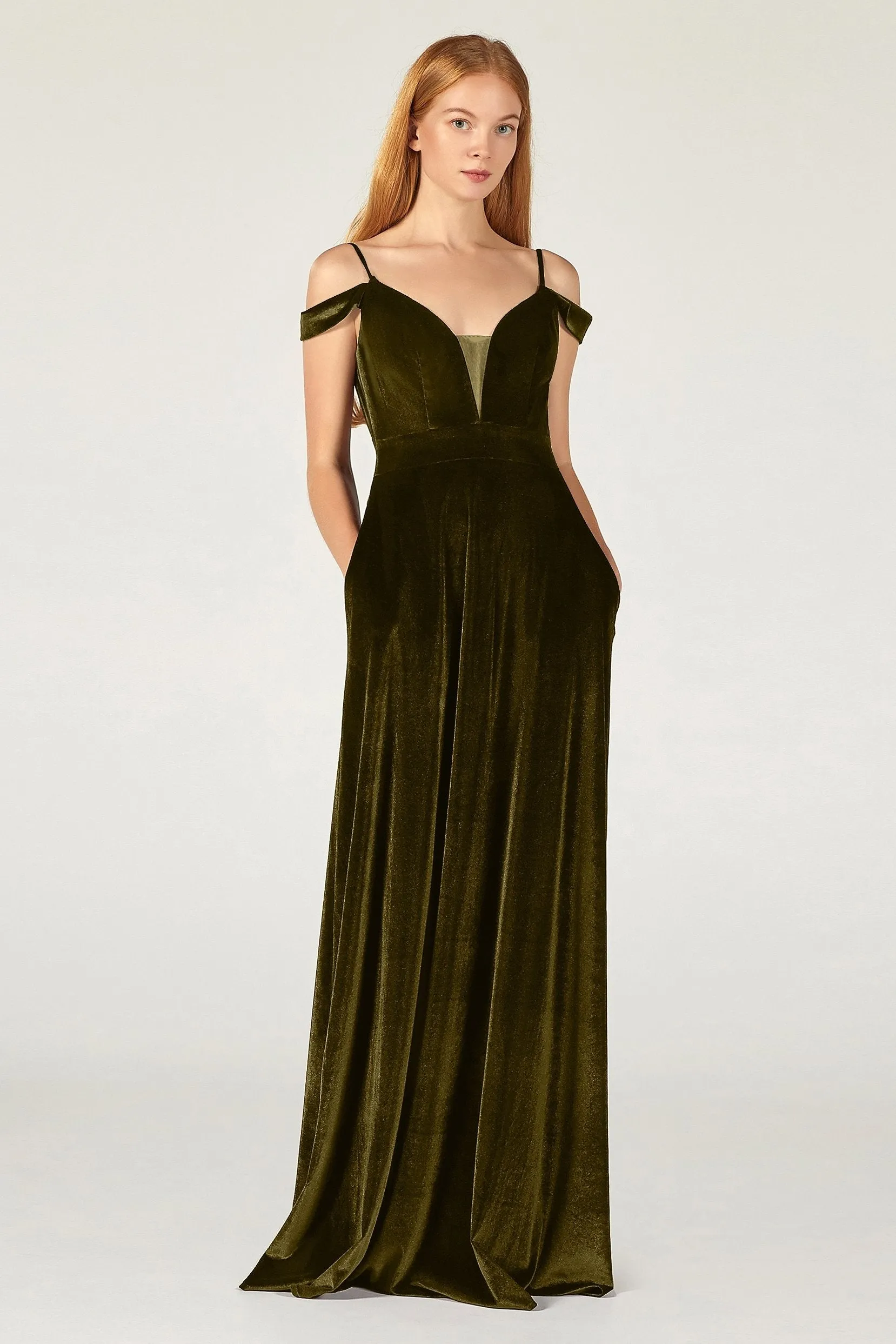 A-Line Floor Length Velvet Bridesmaid Dress CB0373