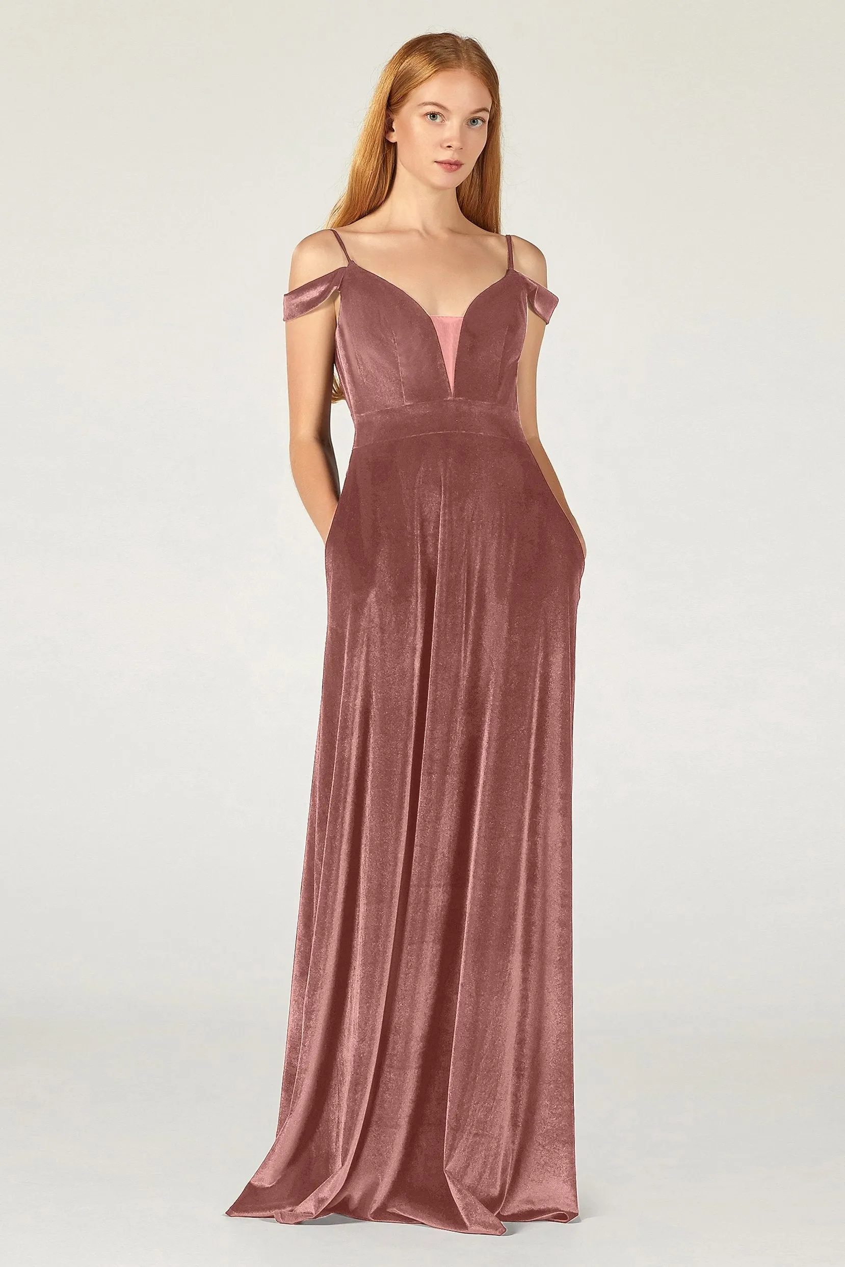 A-Line Floor Length Velvet Bridesmaid Dress CB0373