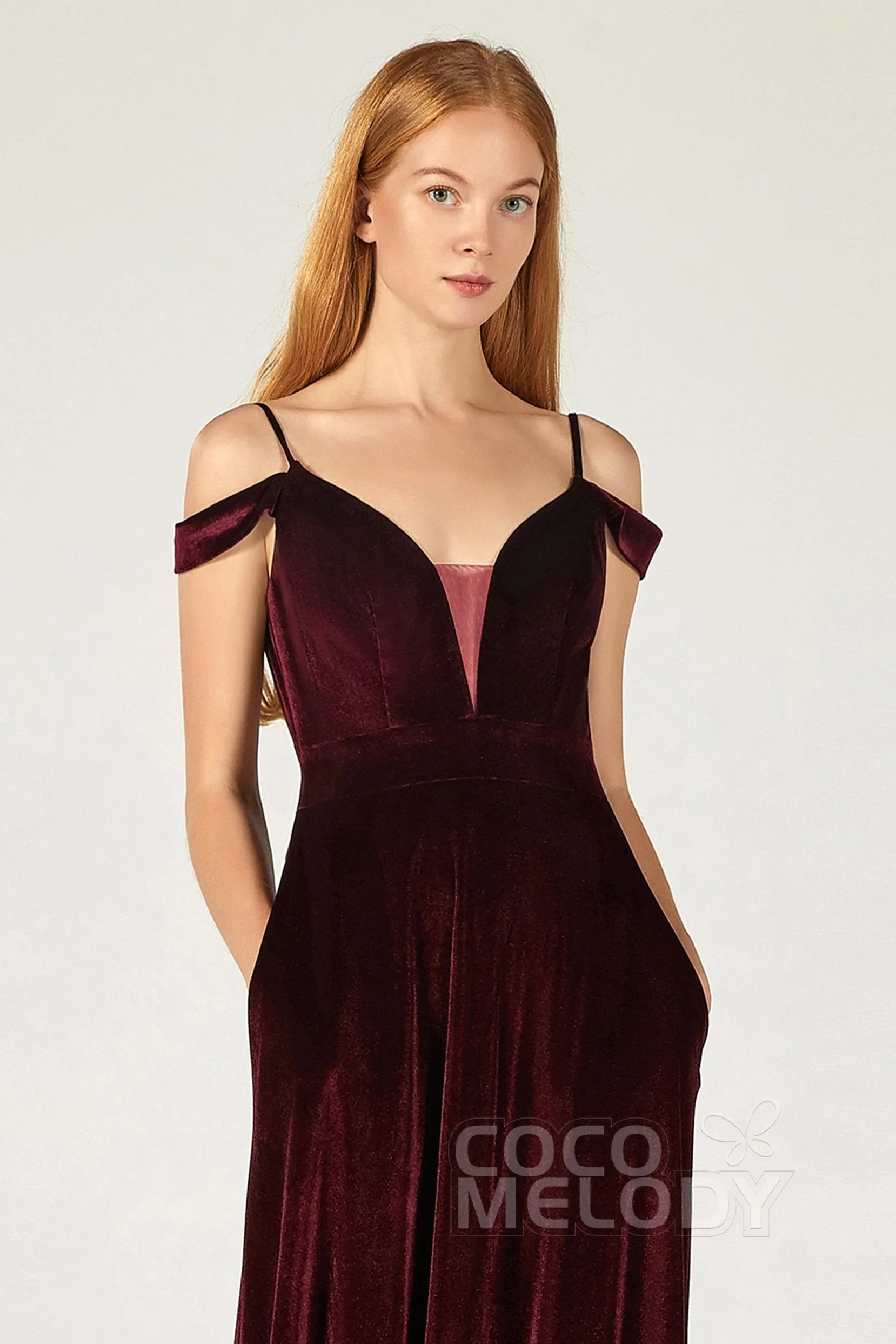 A-Line Floor Length Velvet Bridesmaid Dress CB0373