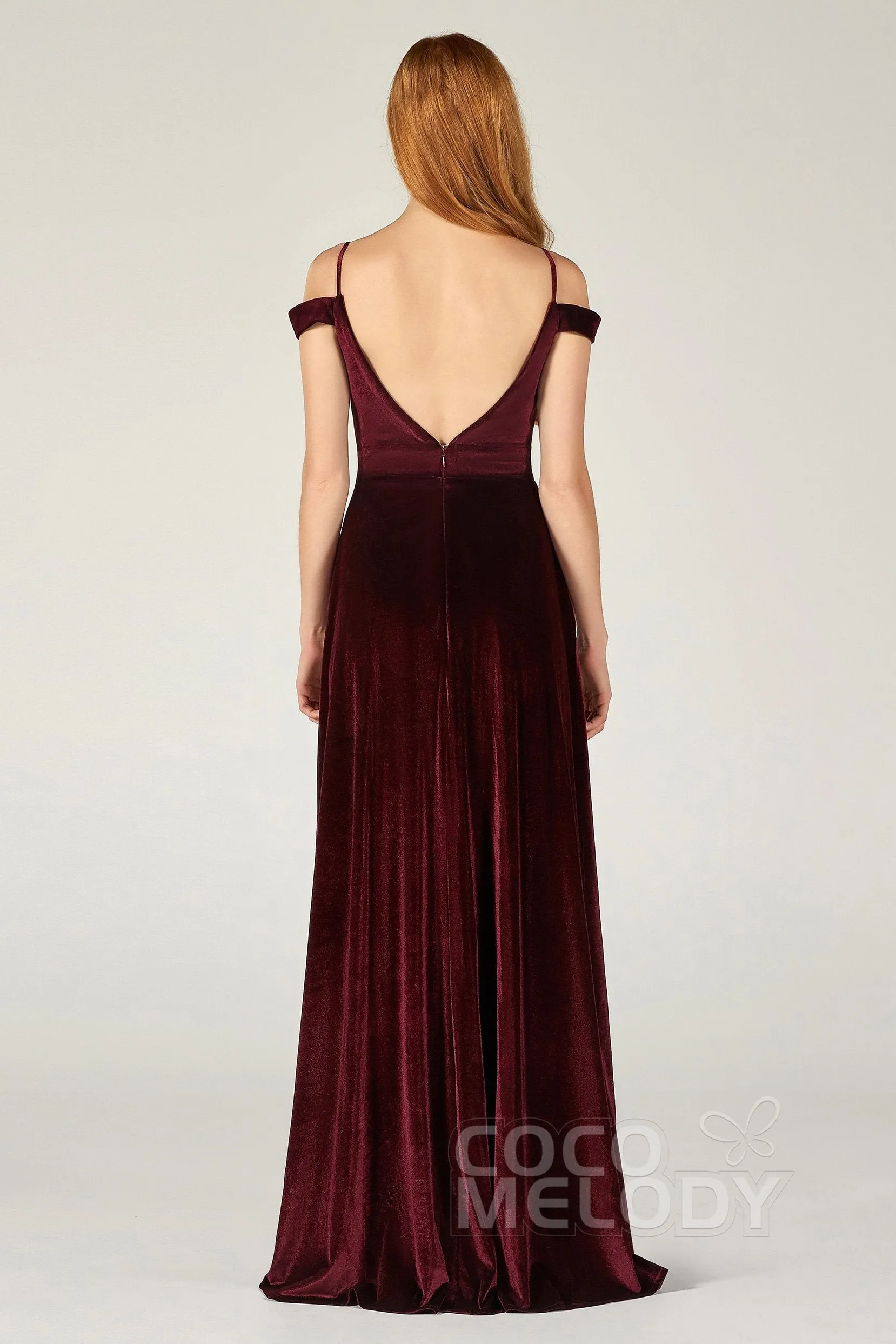 A-Line Floor Length Velvet Bridesmaid Dress CB0373