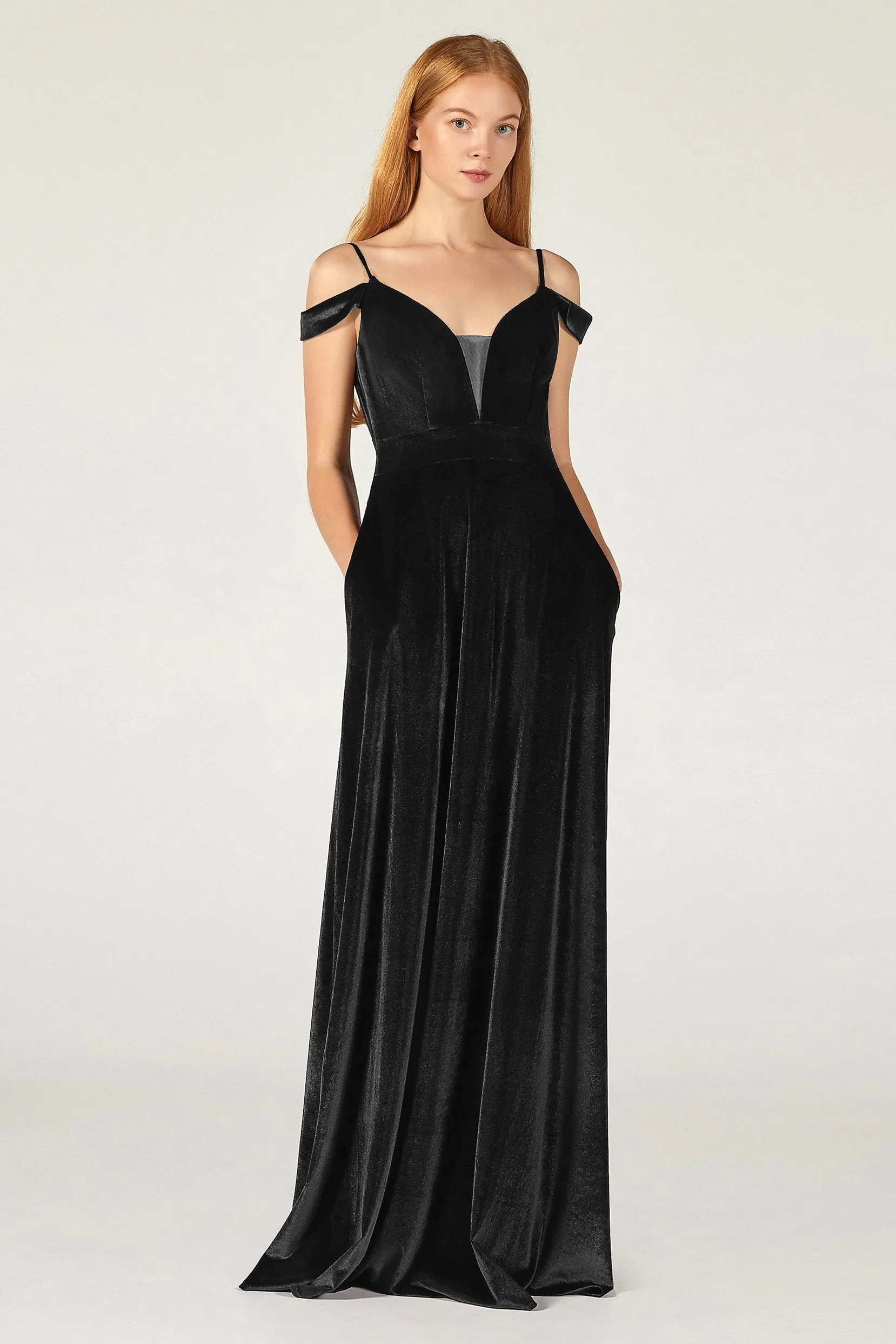 A-Line Floor Length Velvet Bridesmaid Dress CB0373