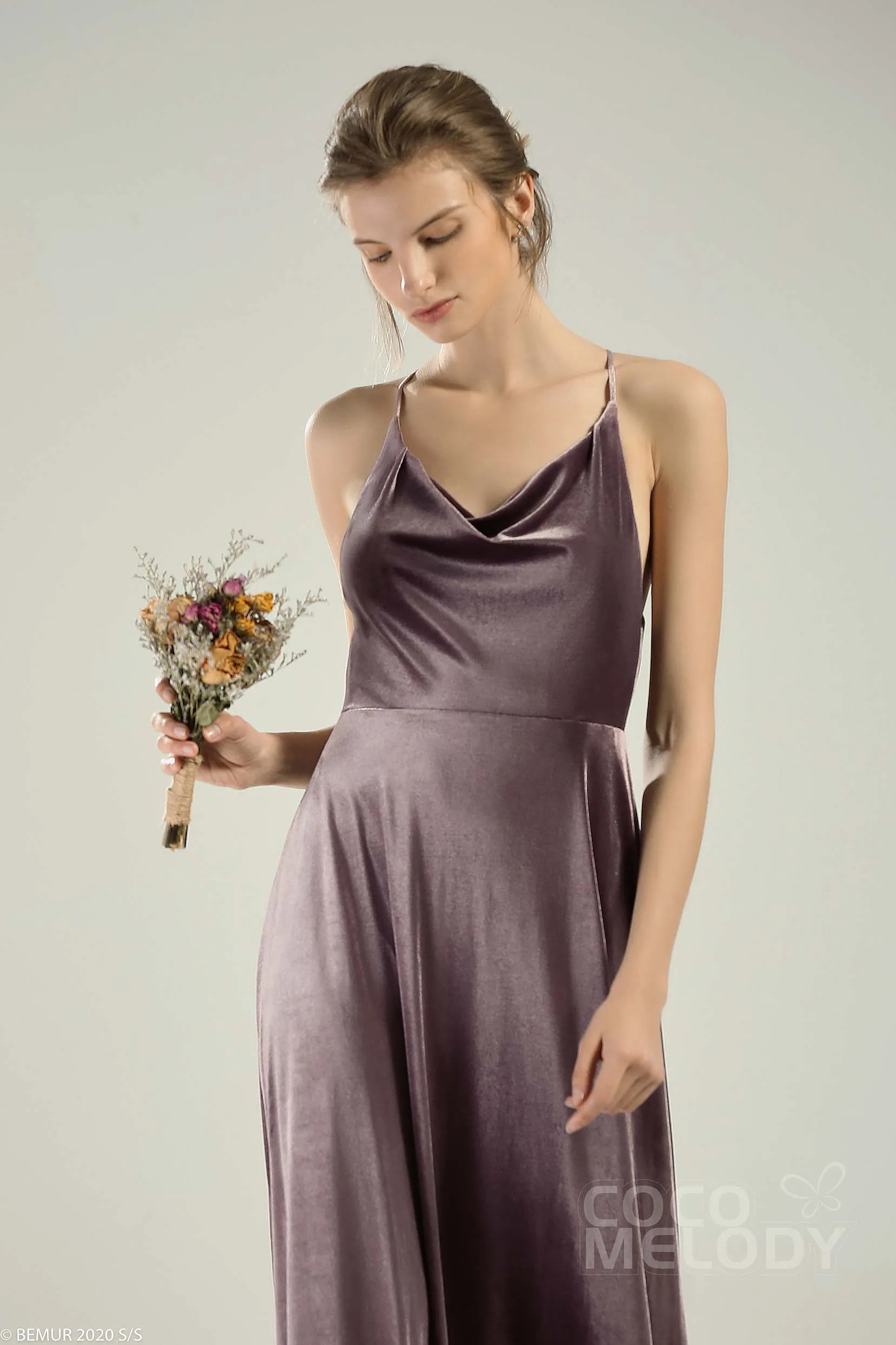 A-Line Floor Length Velvet Bridesmaid Dress CB0625