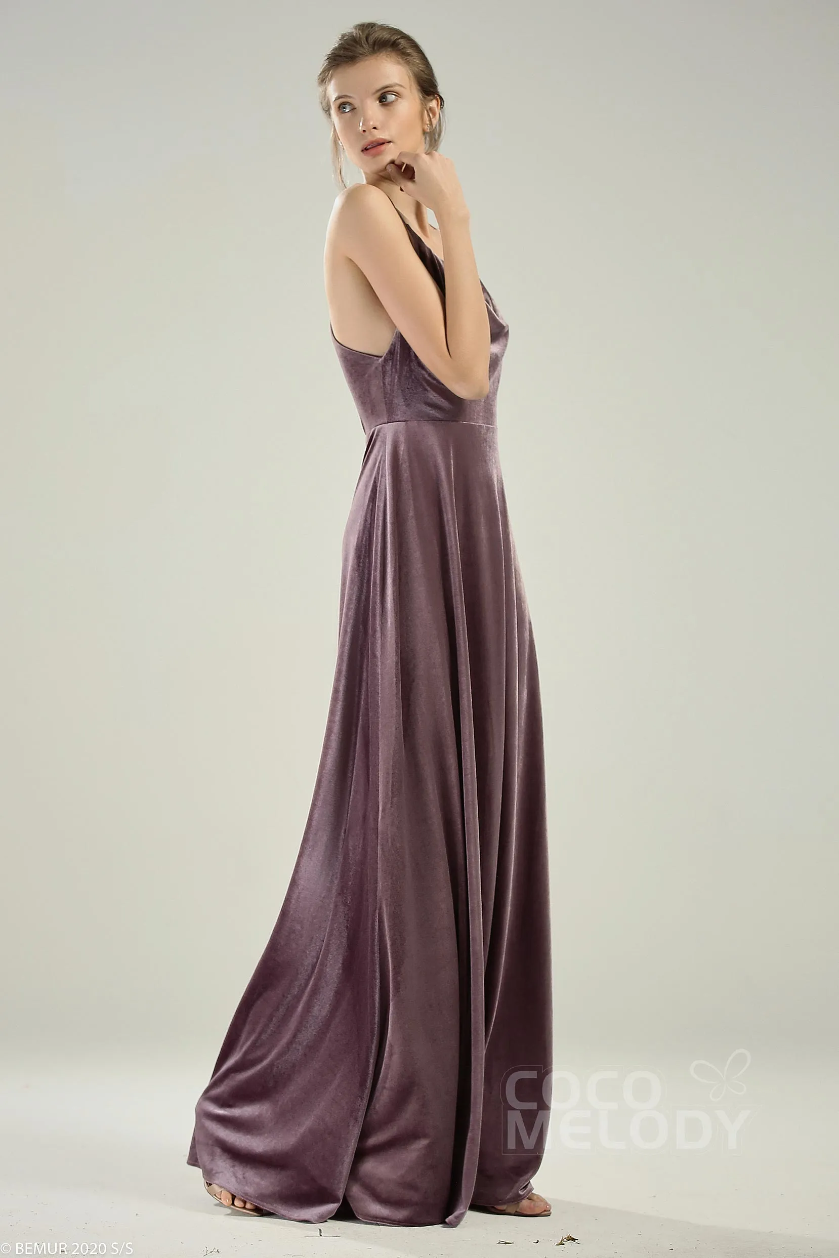 A-Line Floor Length Velvet Bridesmaid Dress CB0625