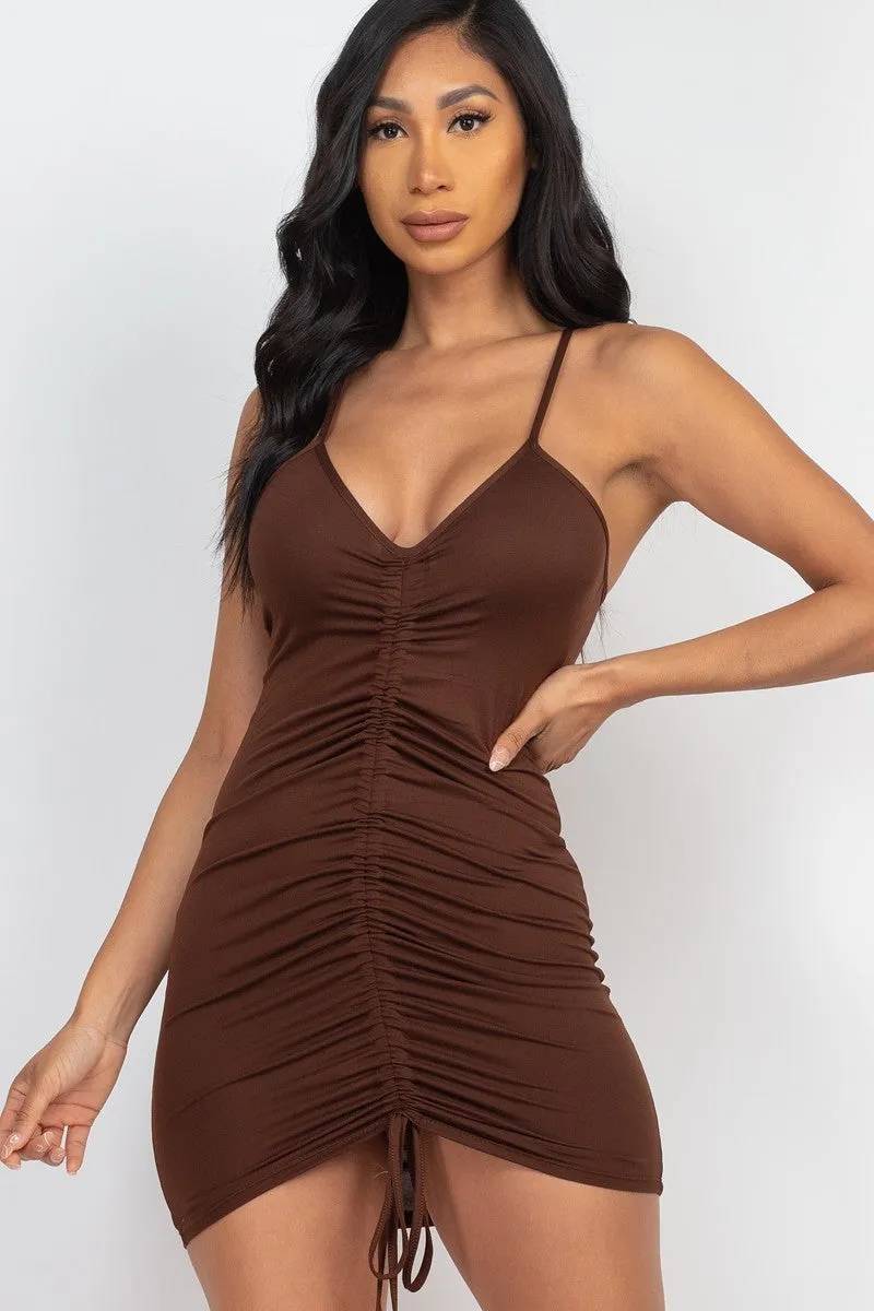 Adjustable Ruched Front Detail Mini Dress - Ships from The US