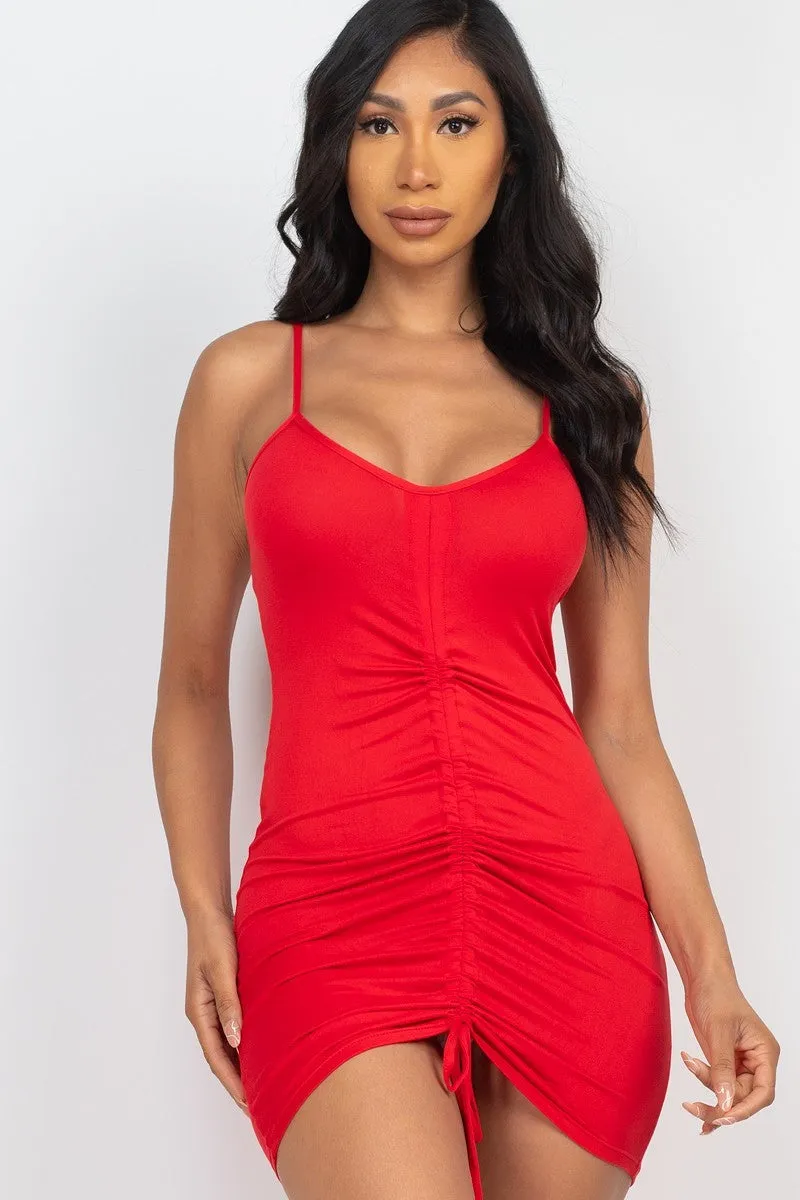 Adjustable Ruched Front Detail Mini Dress - Ships from The US