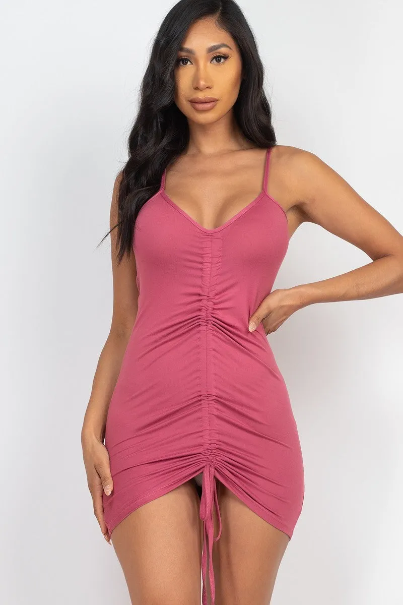 Adjustable Ruched Front Detail Mini Dress - Ships from The US