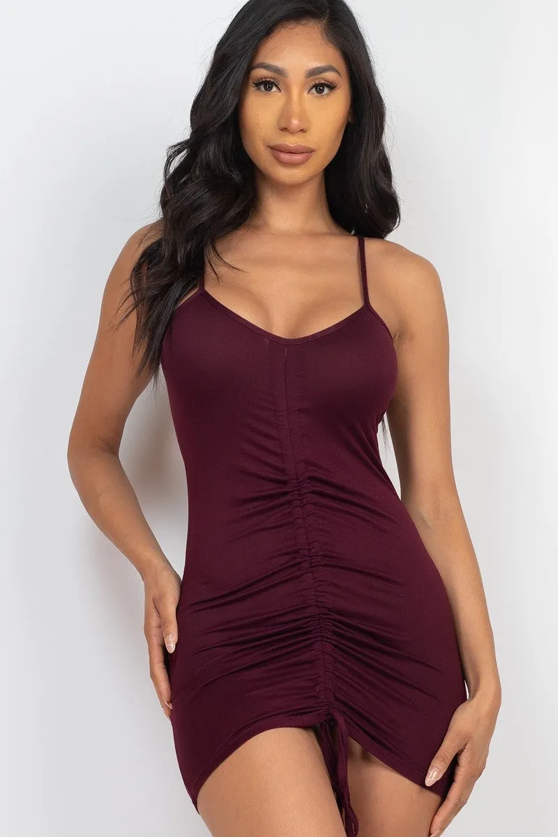 Adjustable Ruched Front Detail Mini Dress - Ships from The US