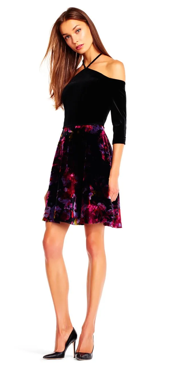 Aidan Mattox - Aidan by MN1E201321 Floral Print Velvet Dress