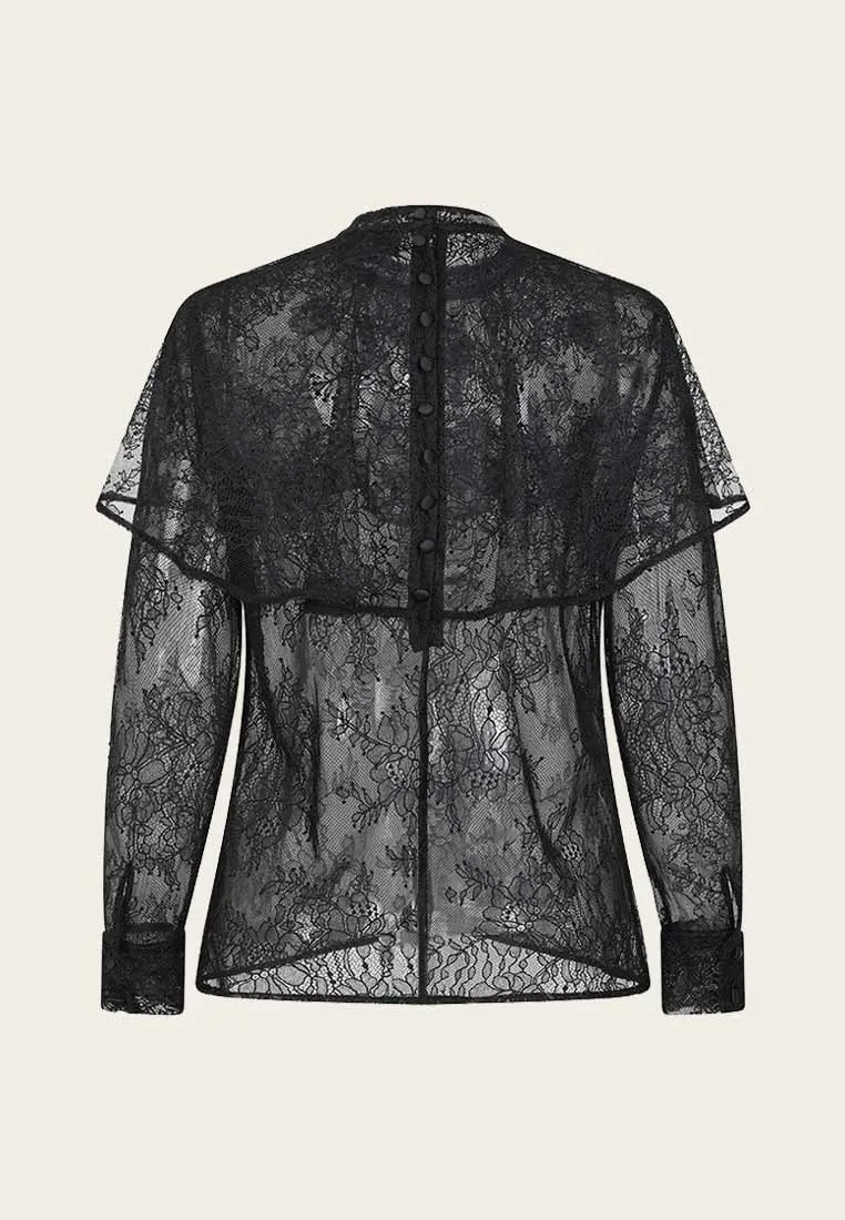 Black See-Through Cape Lace Top