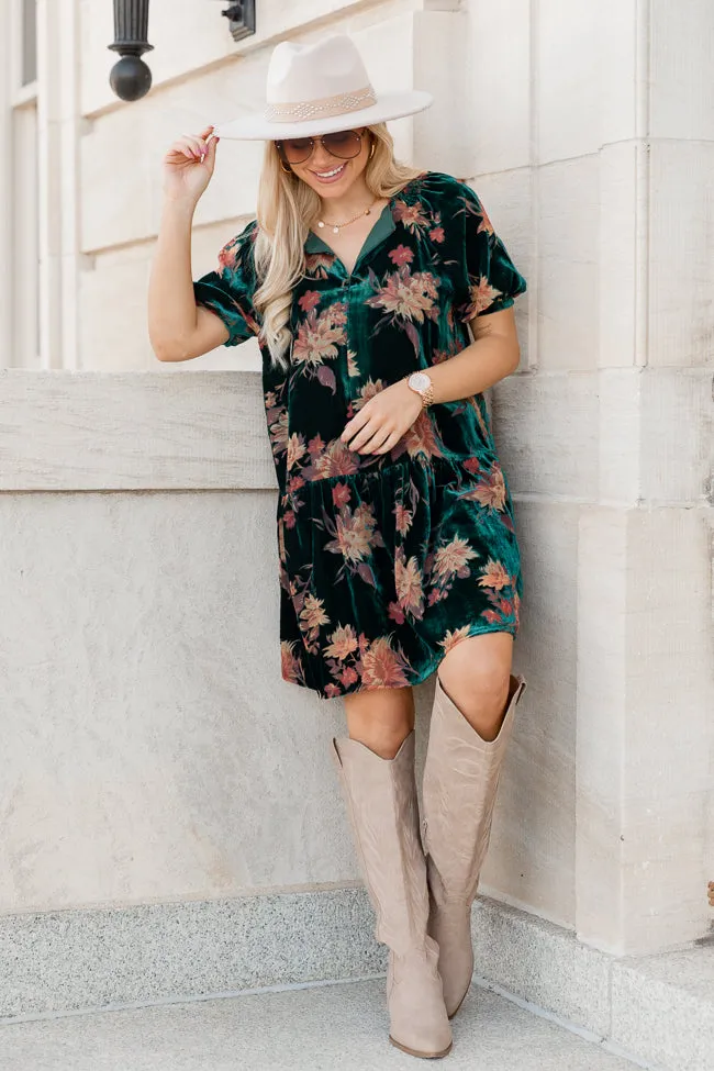 Caution To The Wind Teal Velvet Floral Burnout Babydoll Dress FINAL SALE