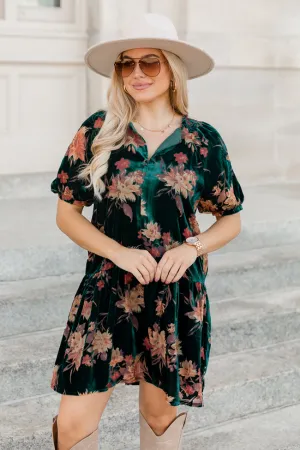 Caution To The Wind Teal Velvet Floral Burnout Babydoll Dress FINAL SALE