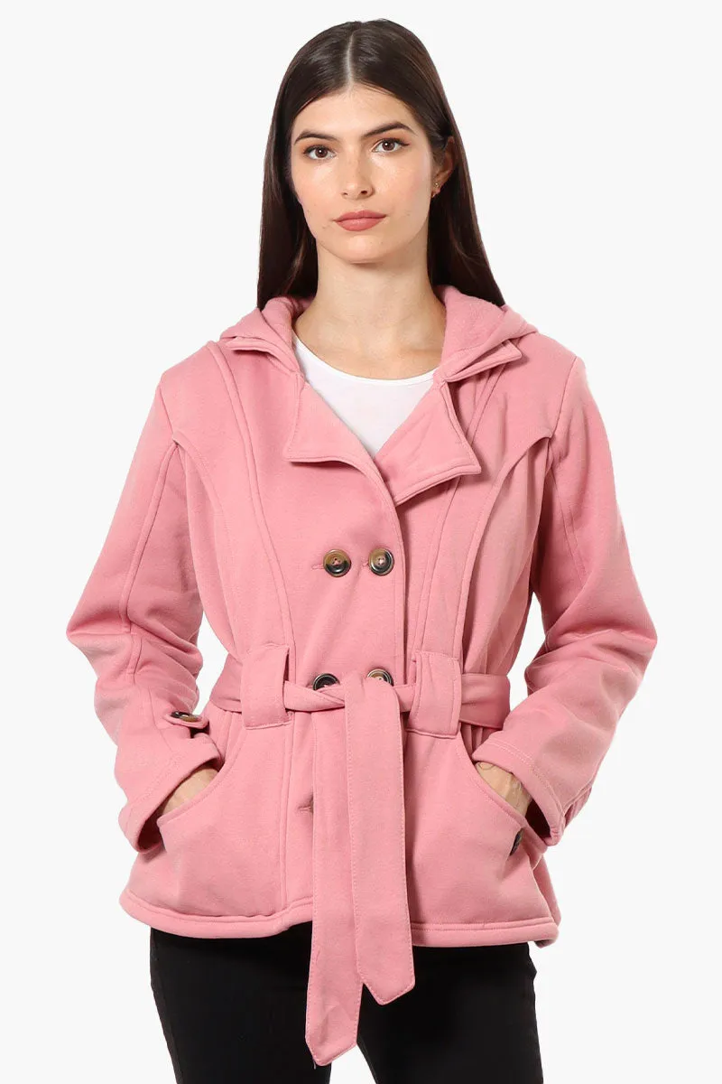 Fahrenheit Belted Double Breasted Hooded Lightweight Jacket - Pink