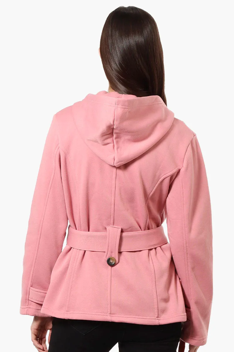 Fahrenheit Belted Double Breasted Hooded Lightweight Jacket - Pink