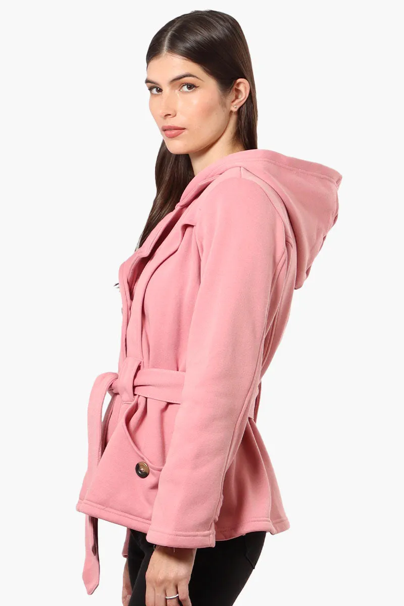 Fahrenheit Belted Double Breasted Hooded Lightweight Jacket - Pink