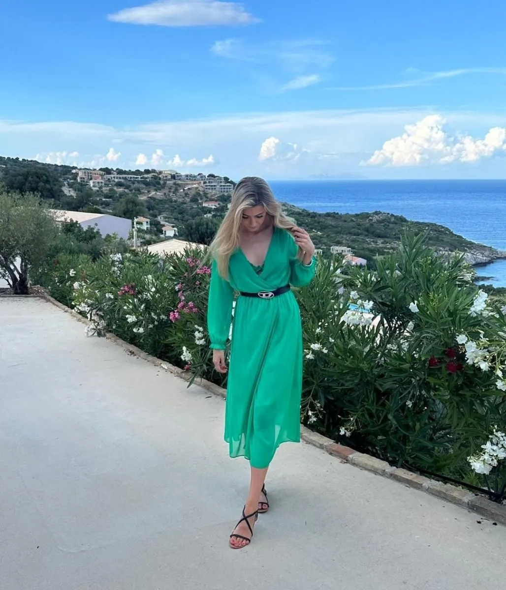 Green Chiffon Wrap Dress