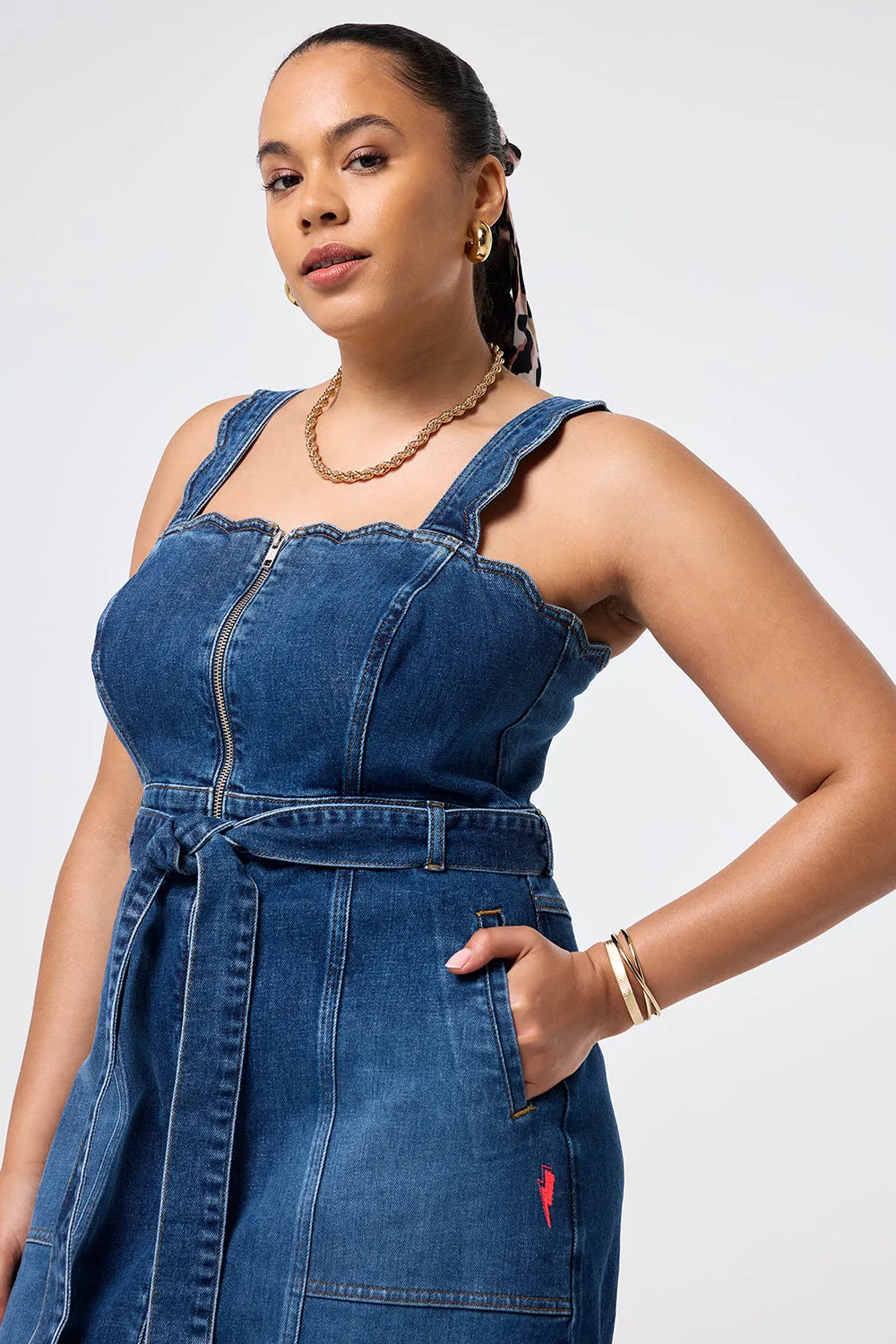 Indigo Wash Scallop Strappy Denim Sundress