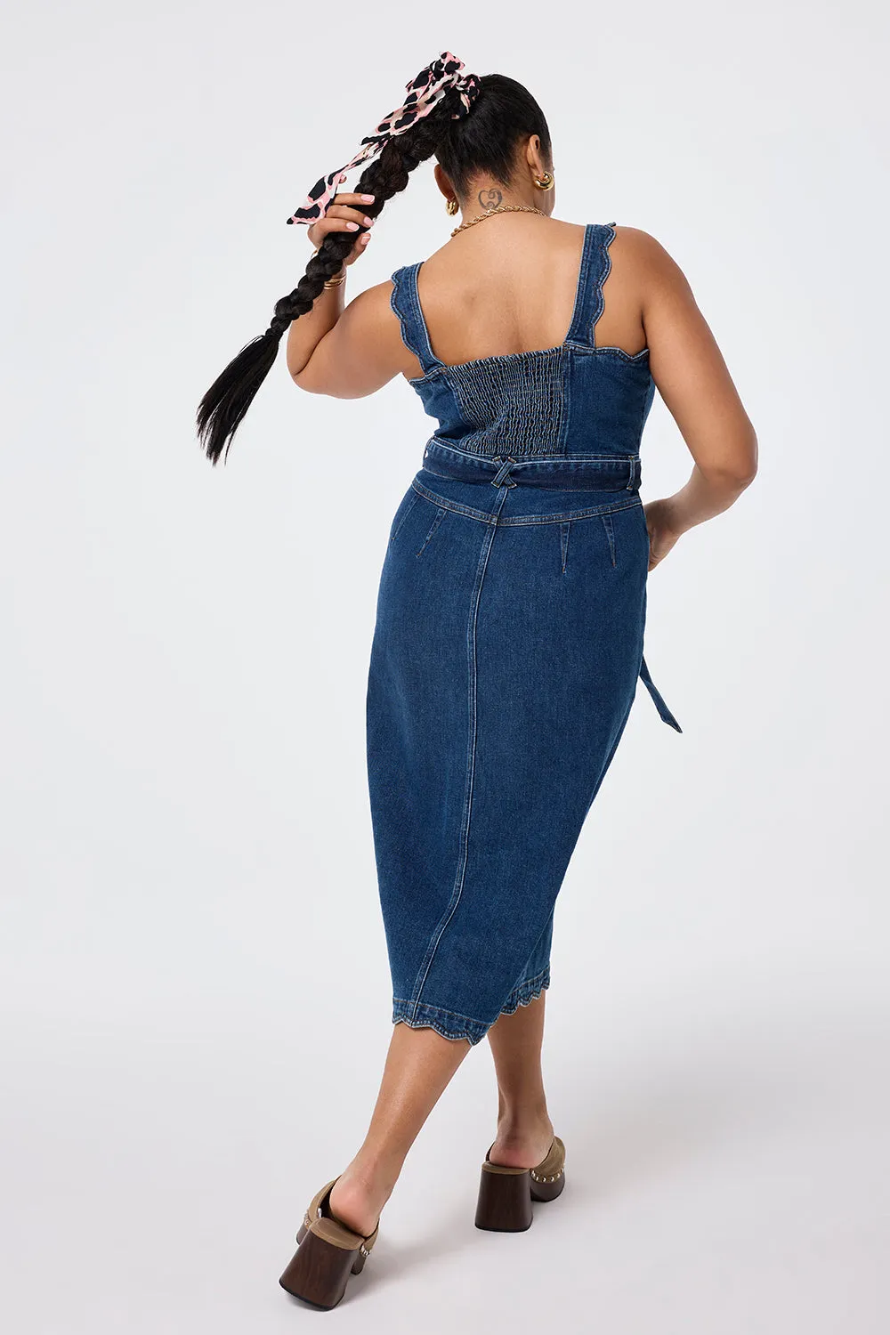 Indigo Wash Scallop Strappy Denim Sundress