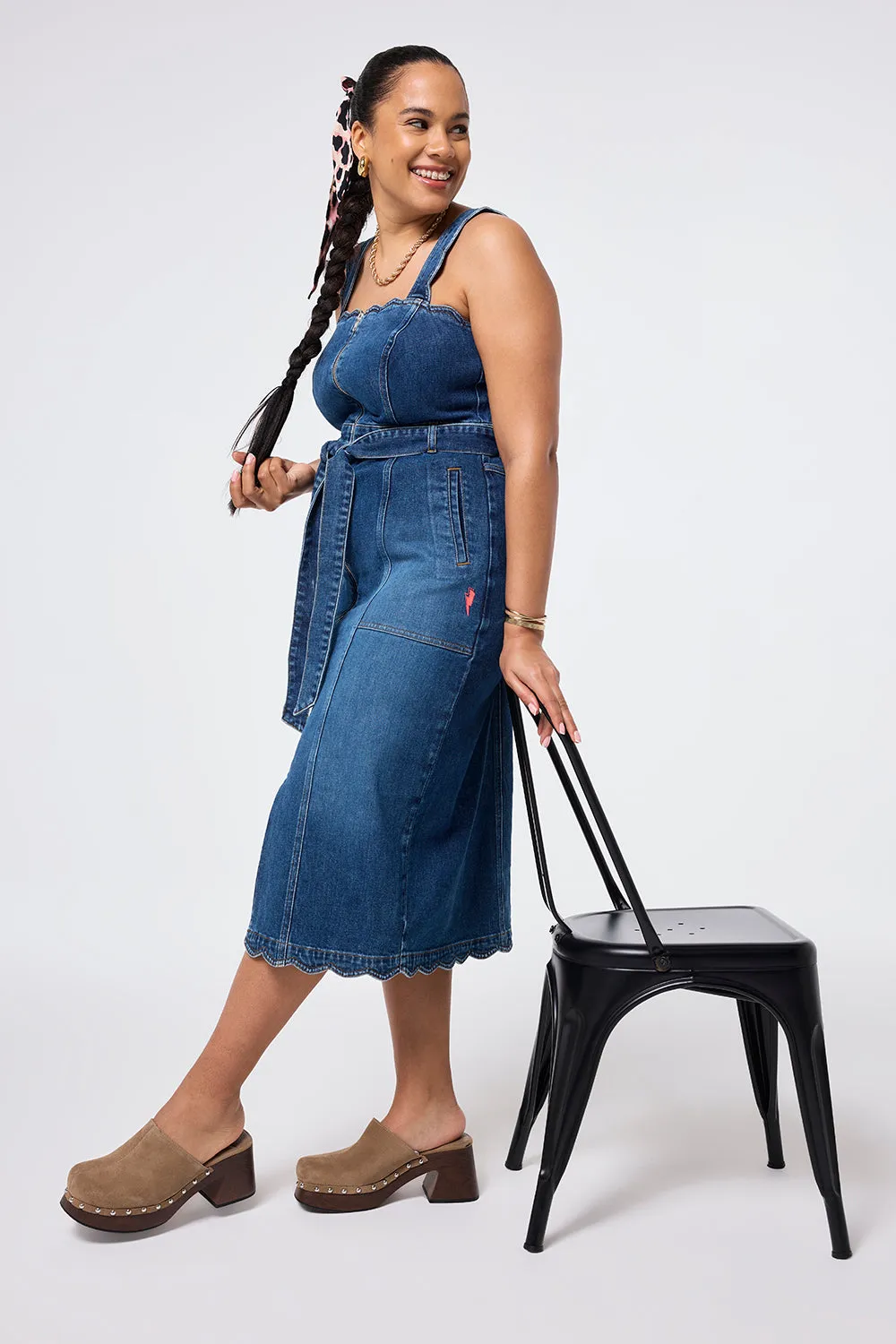 Indigo Wash Scallop Strappy Denim Sundress