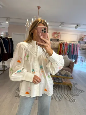 ISLA TROPICAL EMBROIDERED BLOUSE WHITE