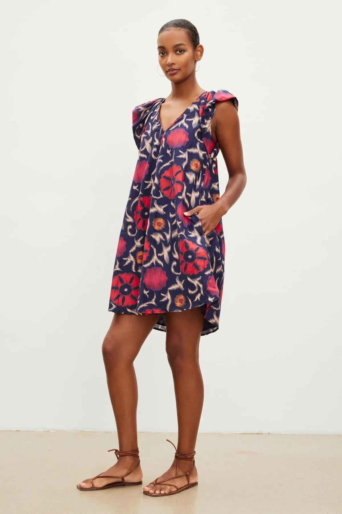 JENNA PRINTED SILK COTTON VOILE SHORT SLEEVE DRESS