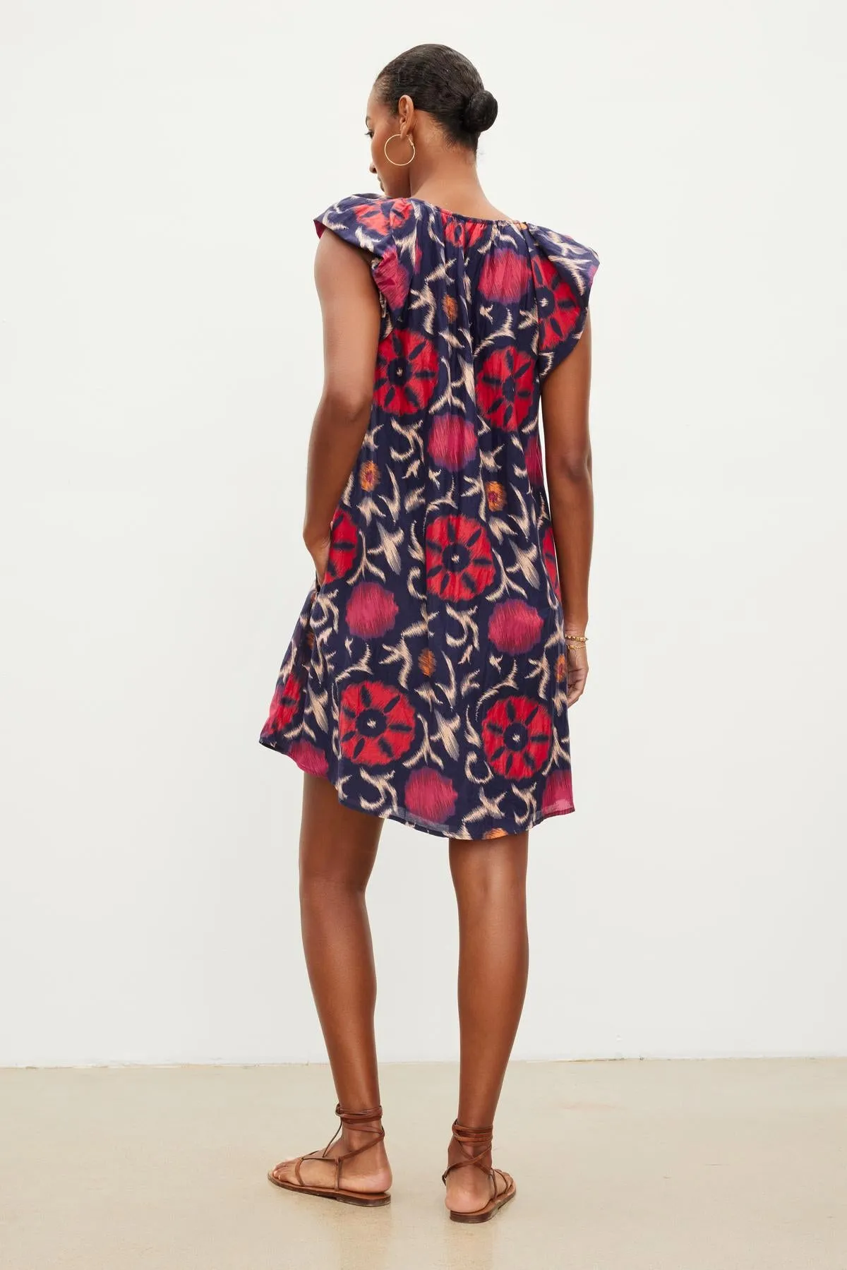 JENNA PRINTED SILK COTTON VOILE SHORT SLEEVE DRESS