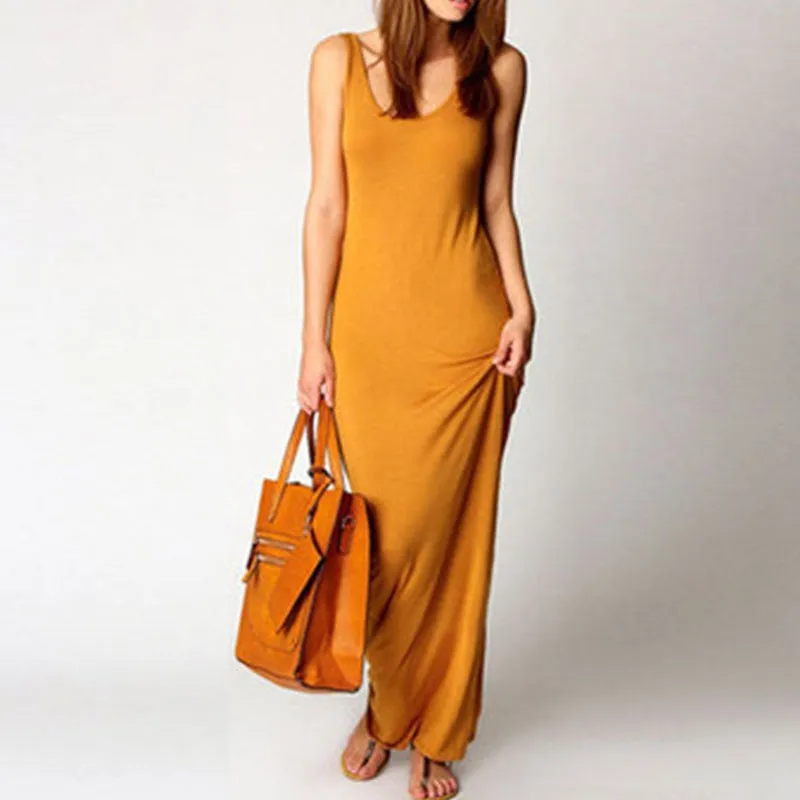 Ladies Solid Slim Trendy Beach Maxi Dress