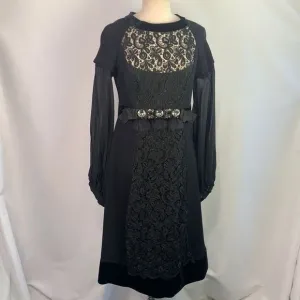 MariaGraziaSeveri black with velvet/fur/beaded trim dress