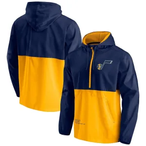 Men's Branded Navy/Gold Utah Jazz Anorak Block Party Half Zip Hooded Windbreaker Fanatics