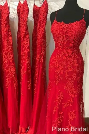 Red Lace Prom Dresses, Mermaid Long Prom Dresses, Evening Party Dresses, For Women