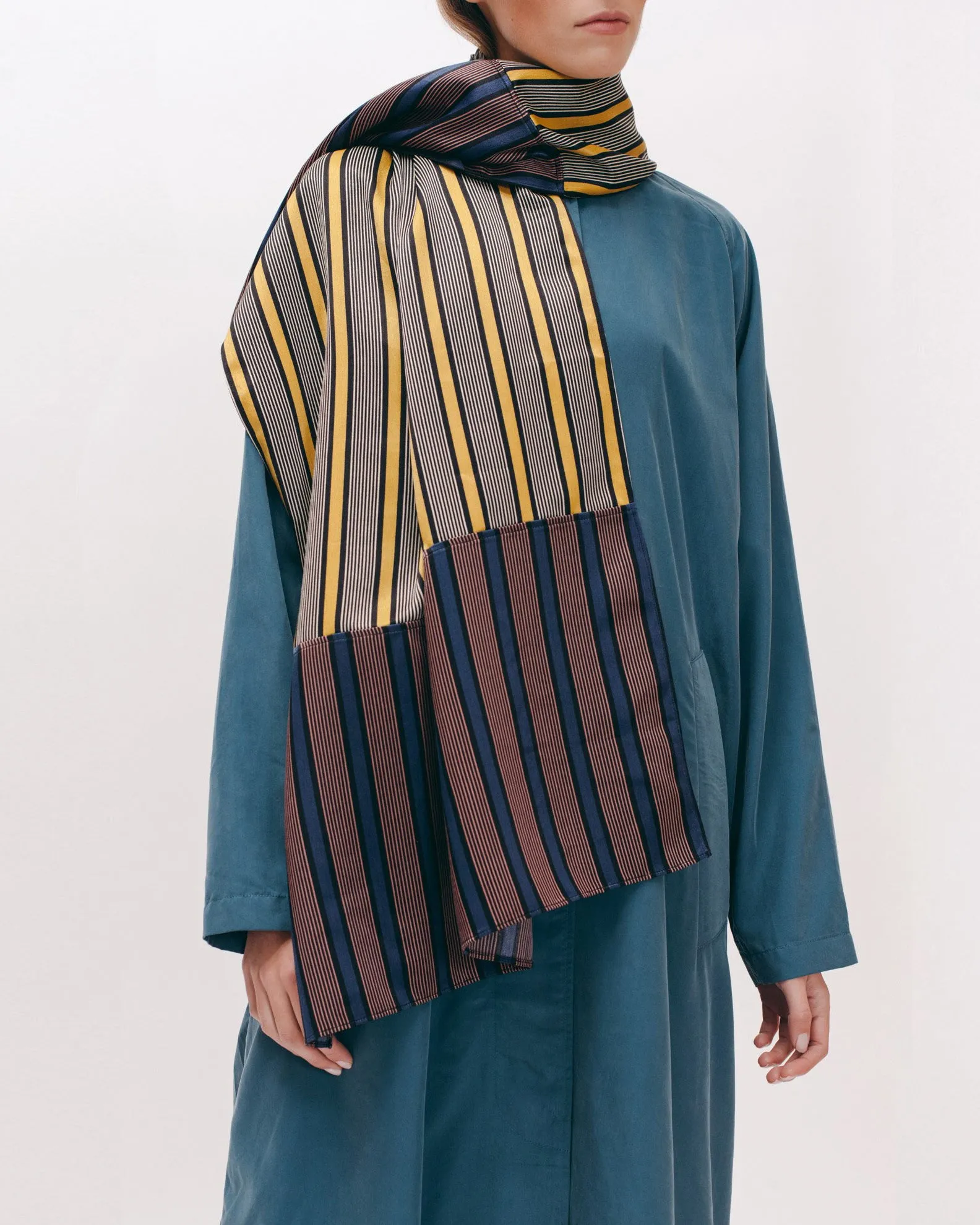 Stripe Rayon Over Sized Scarf - Beige Navy W