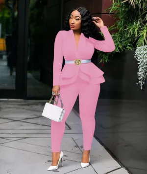 Trendy Ruffles Blazer And Pants Set